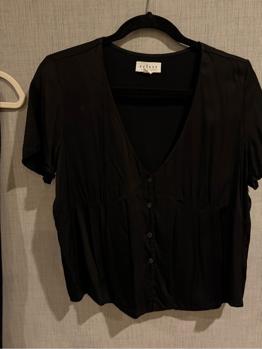 Maisie Button Up Flare Short Sleeve Silk Blouse - Velvet by Graham and Spencer - Picture 8 of 9